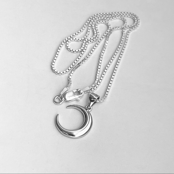 Sterling Silver Crescent Moon Necklace, Celestial - Picture 2 of 10